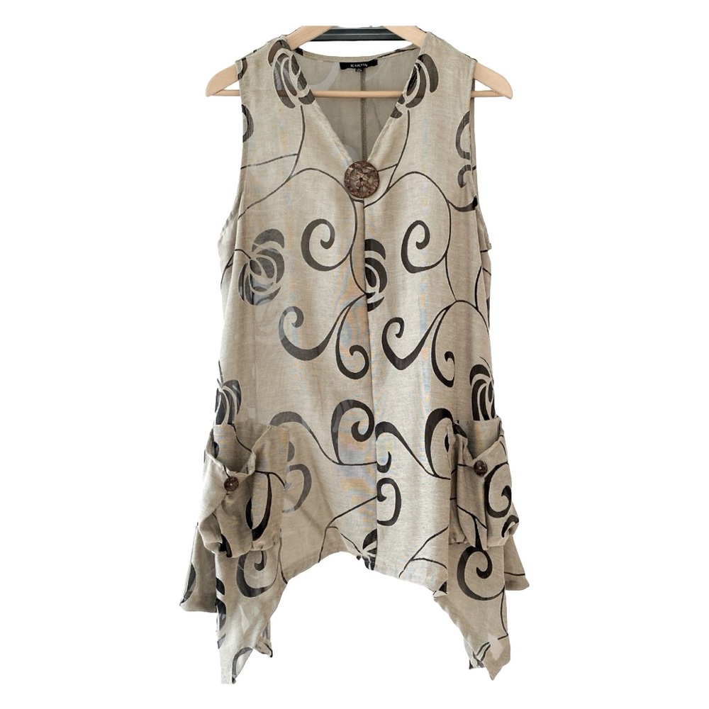 Kaktus Sleeveless Tunic Top Sharkbite Hem Pockets M